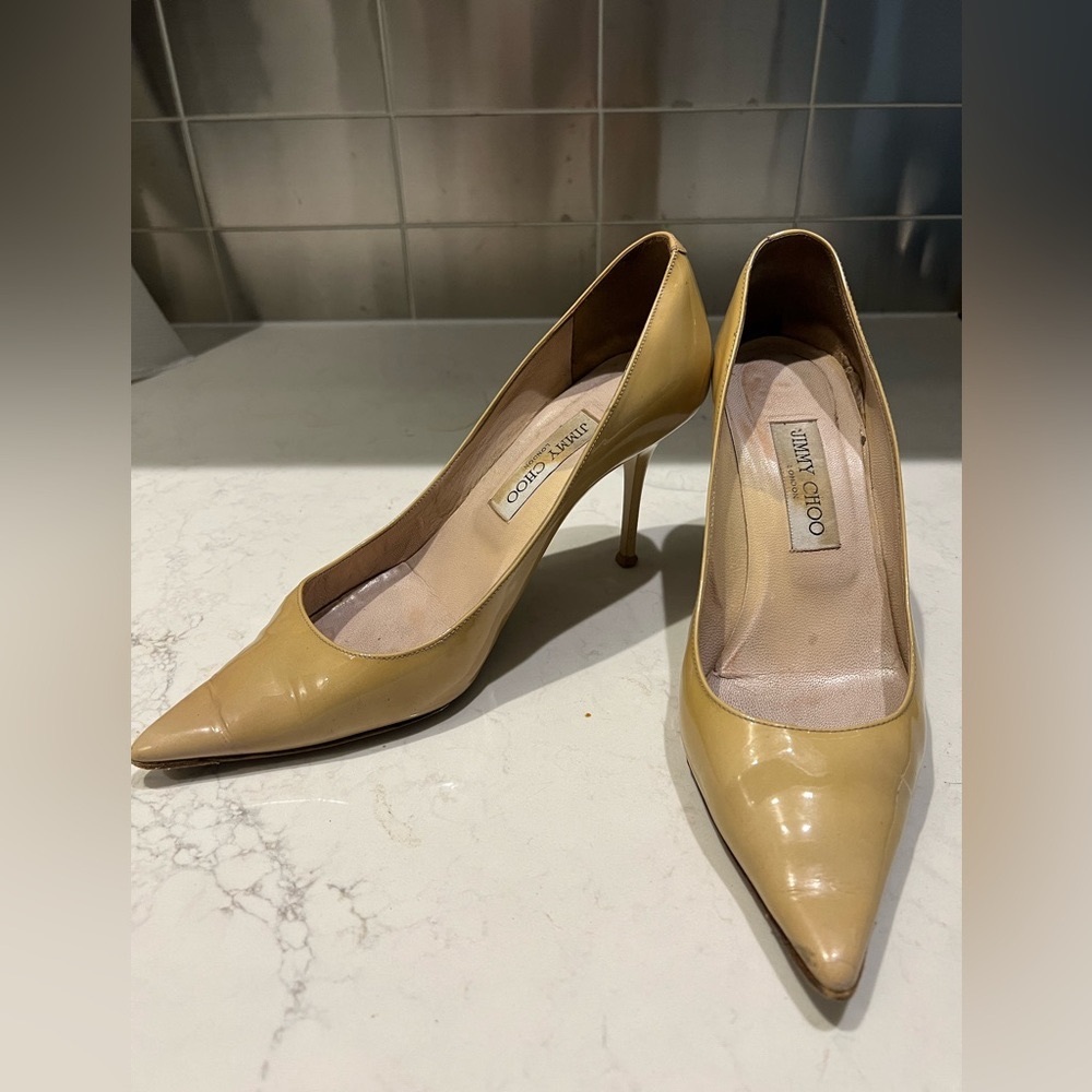 JIMMY CHOO LOVE 85 PUMPS | Patent Leather Nude | IT 38